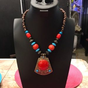 Boho Red/Turquoise multi colored Necklace